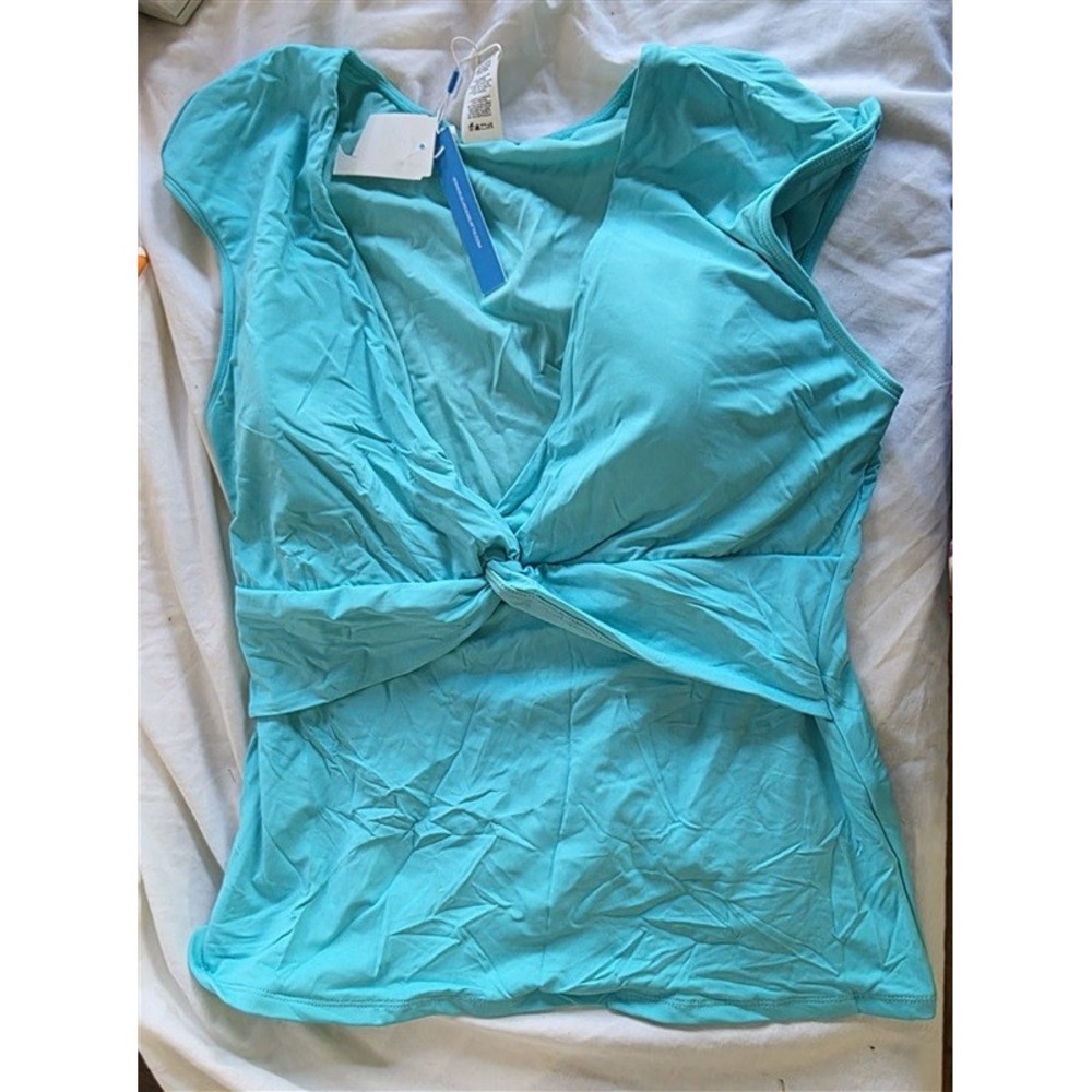 NWTD Bleu Rod Beattie 14 Deep V Shirt Tankini Teal Blue 132420